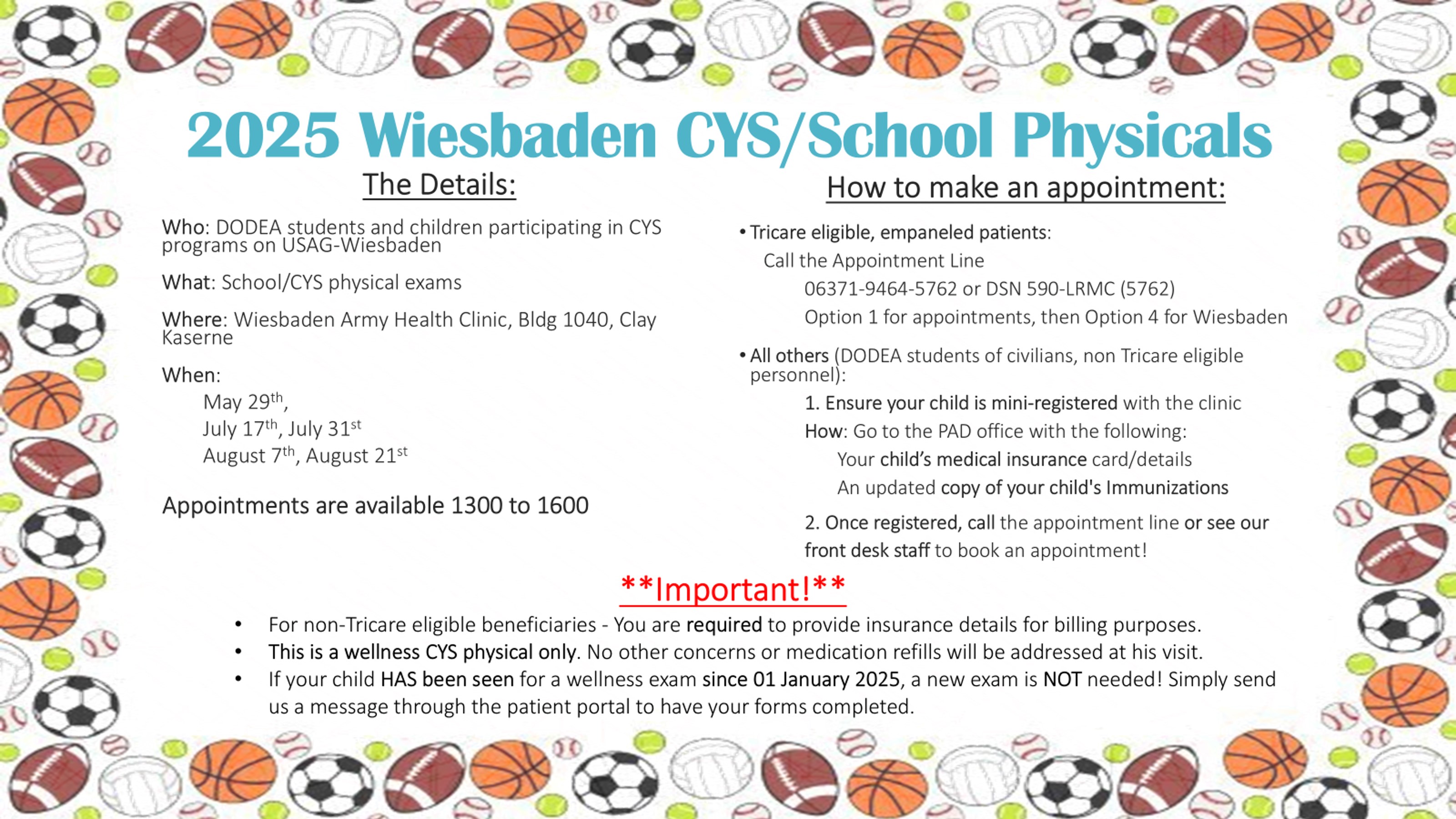 CYS physical dates for students
