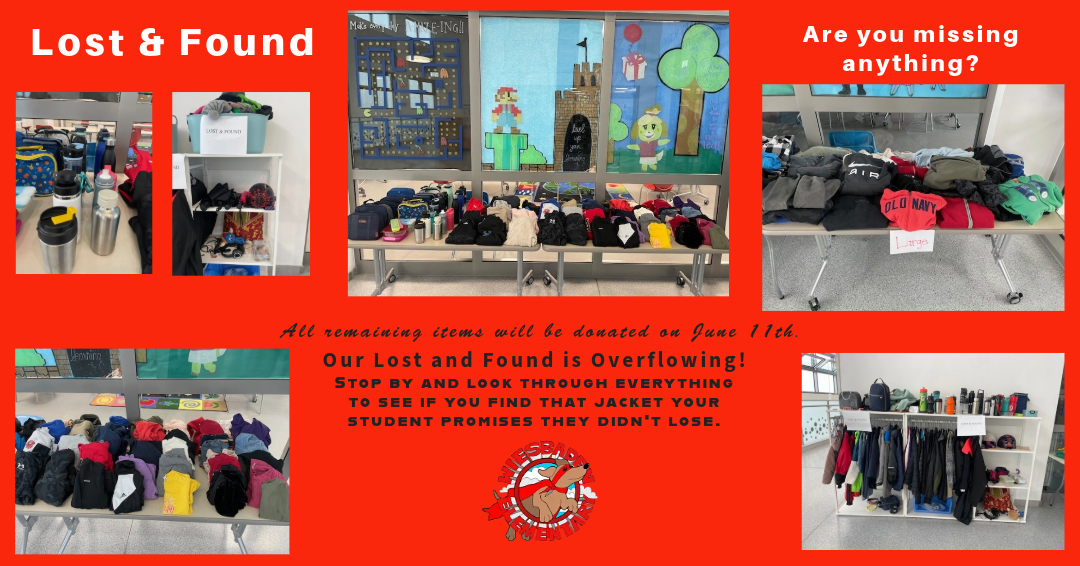 lost and found items for parents to look through 
