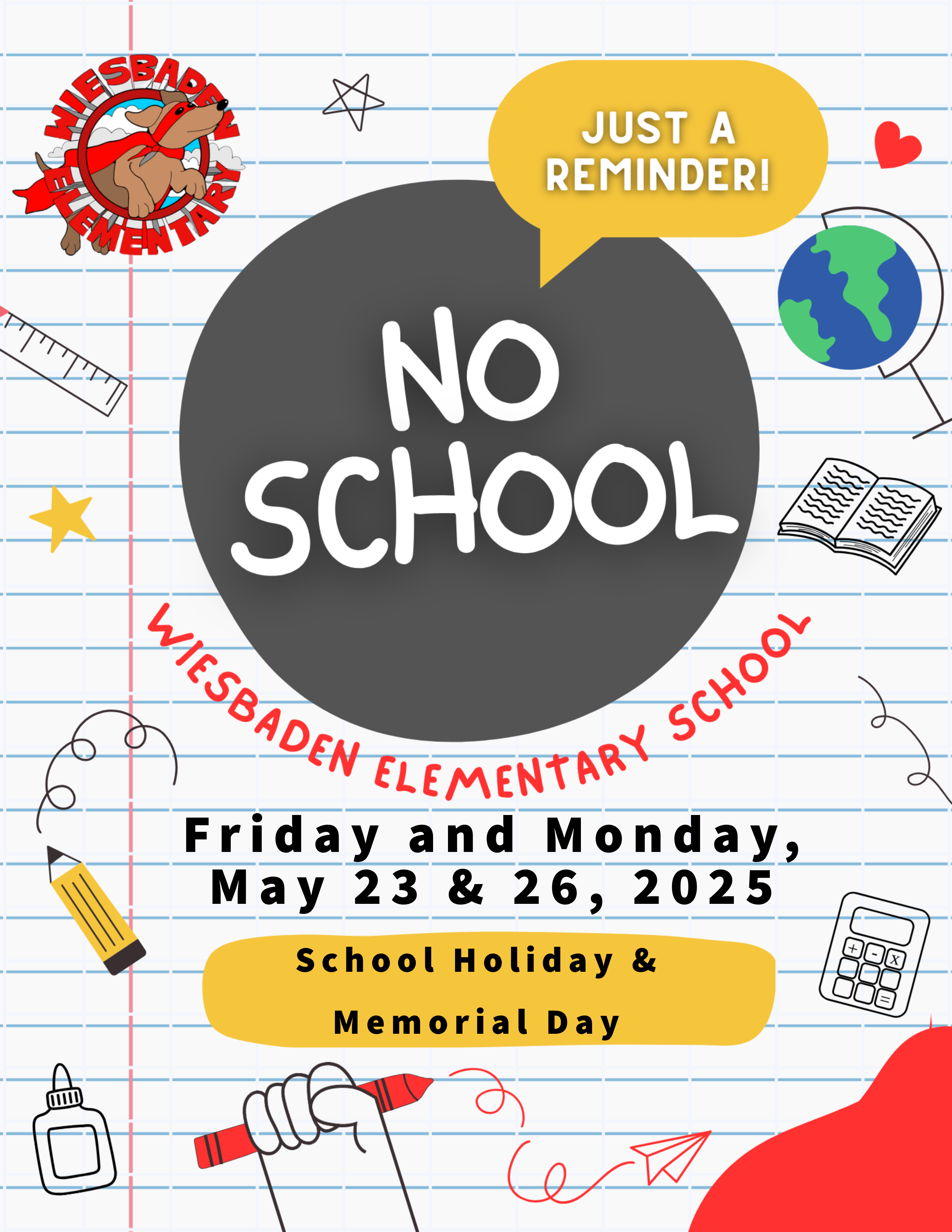 No school May 23rd and 26th